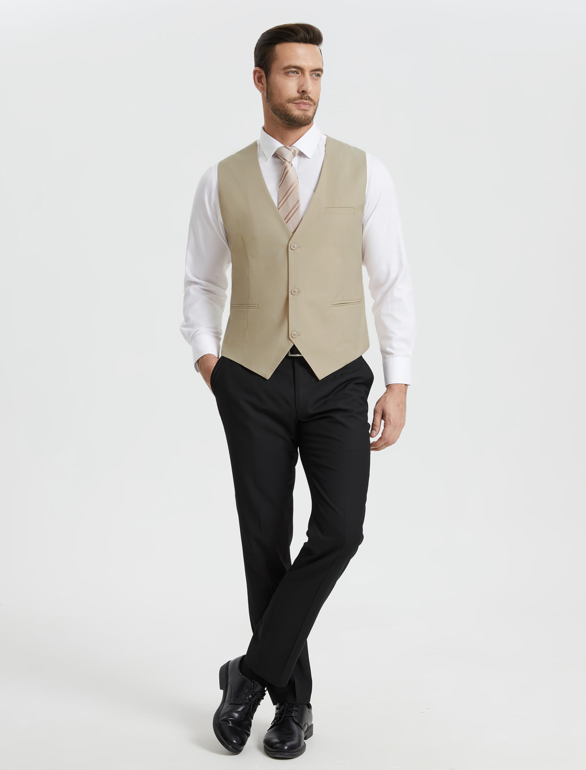 HISDERN Chaleco Traje Hombre Elegante Formal Clásico Color Liso Ajustable Chalecos de Vestir Hombre con 3 Botones Bolsillo para Boda Ceremonias Fiesta Negocio Eventos Regular Fit S-4XL