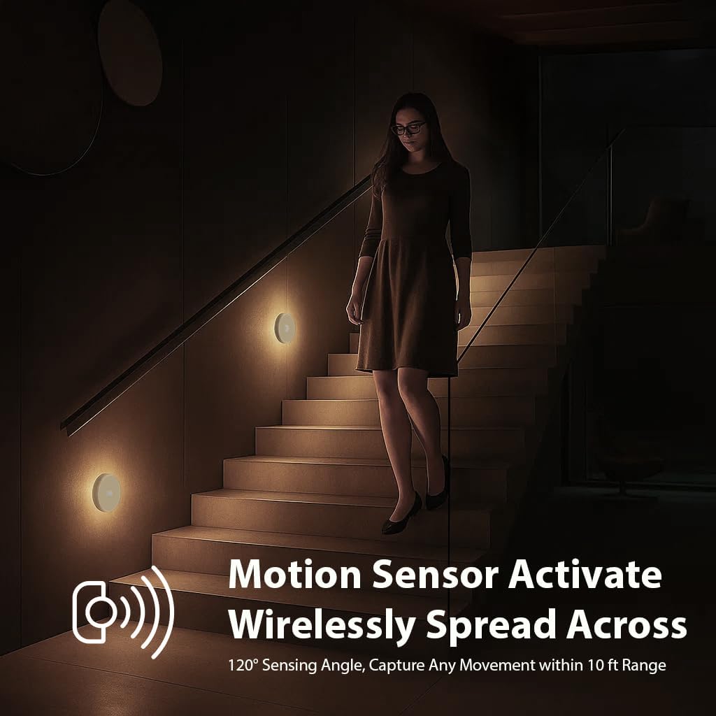 Linkable Smart Night Light with Motion Sensor, Wireless Rechargeable Battery Magnetic LED Wall Lamp 2-Pack for Indoor Connecting Bathroom, Closet, Stairs, Bedroom, Hallway