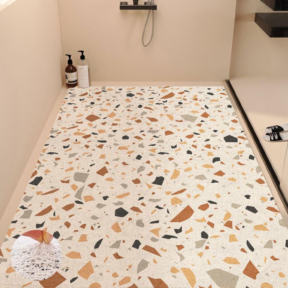 Surwin Duschmatte rutschfest Duschmatten, Steinmuster PVC Luffa Badewannenmatte für Nassbereiche Pflegeleicht Schnell rutschfeste Trocknend Fußmatte (Khaki,120x150cm)