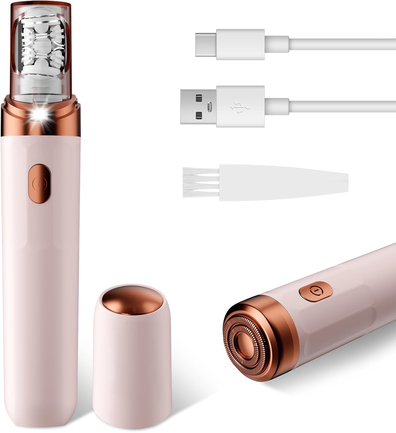 Facial Epilator for Women - 2 in 1 Painless Facial Hair Remover with LED Light - USB-C Rechargeable Electric Lady Shaver - Cordless Mini Razor for Face/Lip/Legs/Arm/Bikini Smooth Skin Travel Size