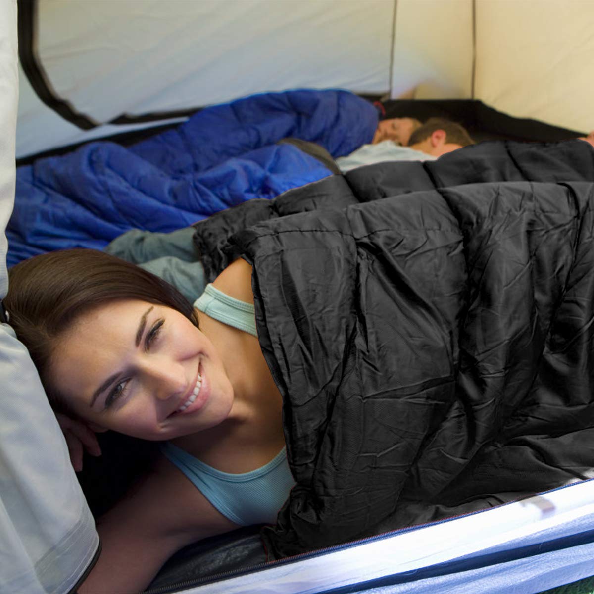 RELAX4LIFE Saco de Dormir Doble con 2 Almohadas y Bolsa de Transporte, Saco de Dormir Multifuncional con Bolsillos Laterales y Diseño Divisible para Adultos y Niños