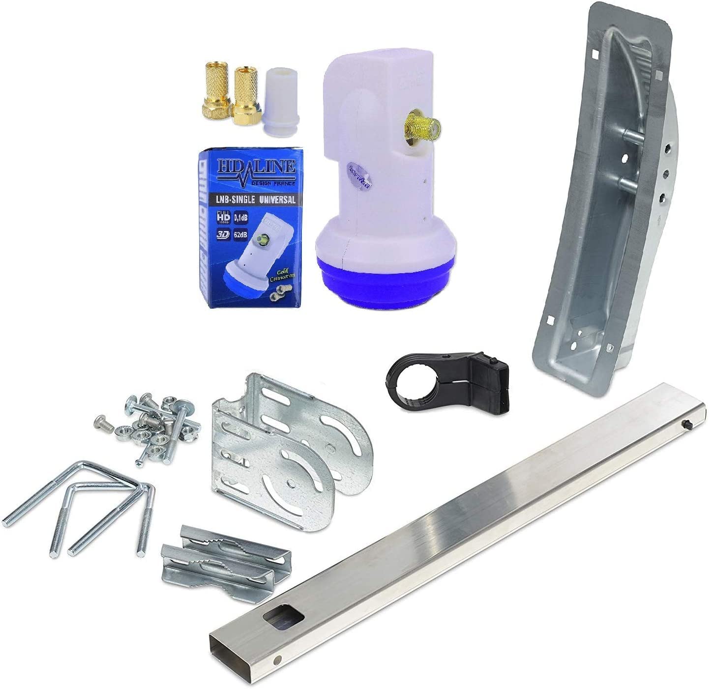 HD-LINE 1 Teilnehmer Set - Qualitäts-Alu-Sat-Anlage - Select 60/65cm Spiegel/Schüssel Anthrazit HD-LINE Single LNB - Satelliten-Komplettanlage - für 1 Receiver/TV [Neuste Technik - DVB-S/S2, Full HD, 4K/UHD, 3D]