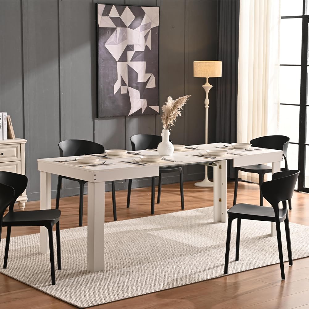 BAKAJI Tavolo Allungabile per Sala da Pranzo e Cucina da 4 a 6 Posti, Tavolo Estensibile con Apertura a Scorrimento da 120 a 200 cm, Design Salvaspazio, Struttura Robusta e Resistente (Bianco)