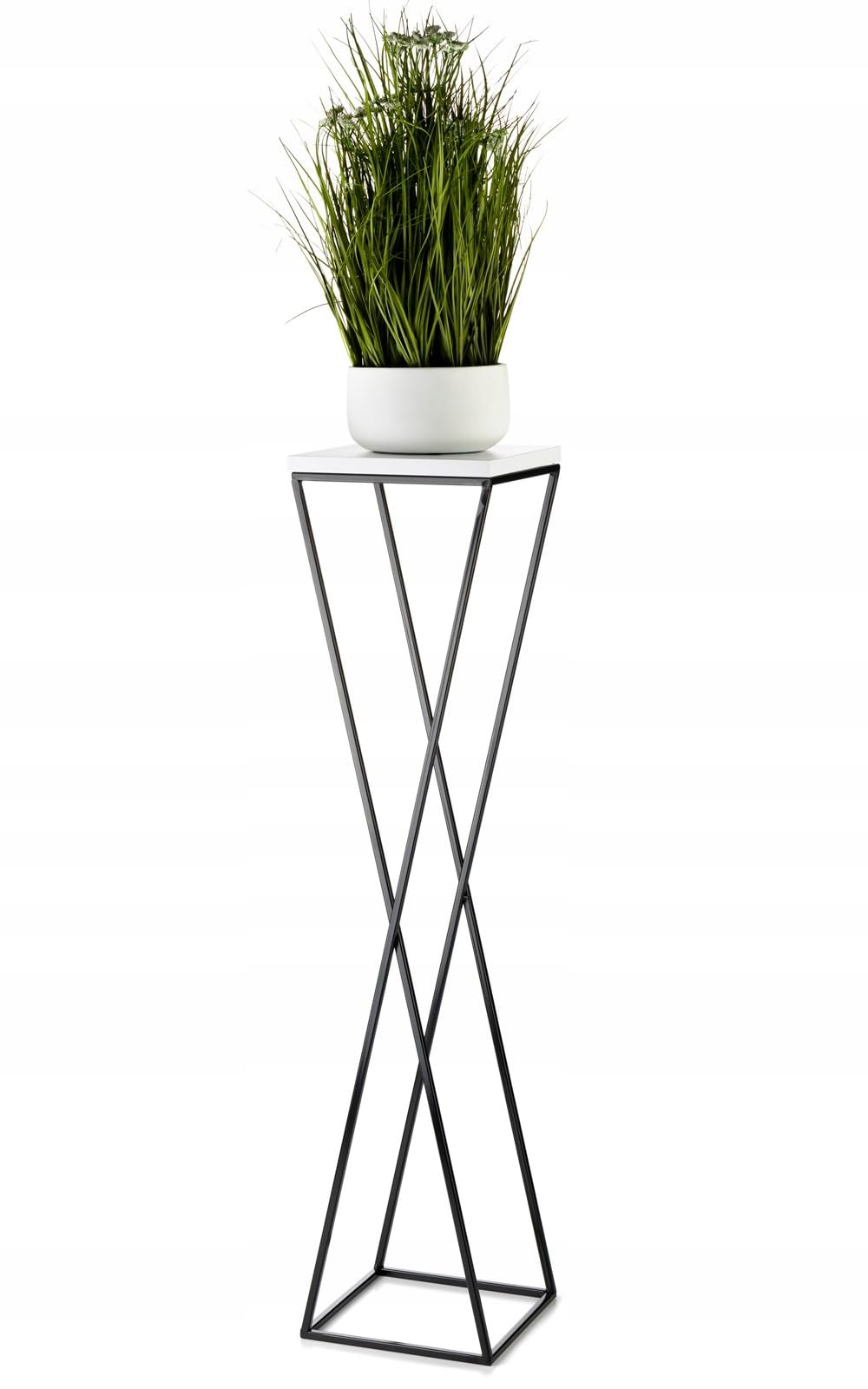 Pflanzenständer Metall 70 cm Hoch - Stabiler und Fester Blumenhocker mit Weiß MDF-Platte auf Schwarz Ständer - Blumenständer zur Dekoration Innenräumen