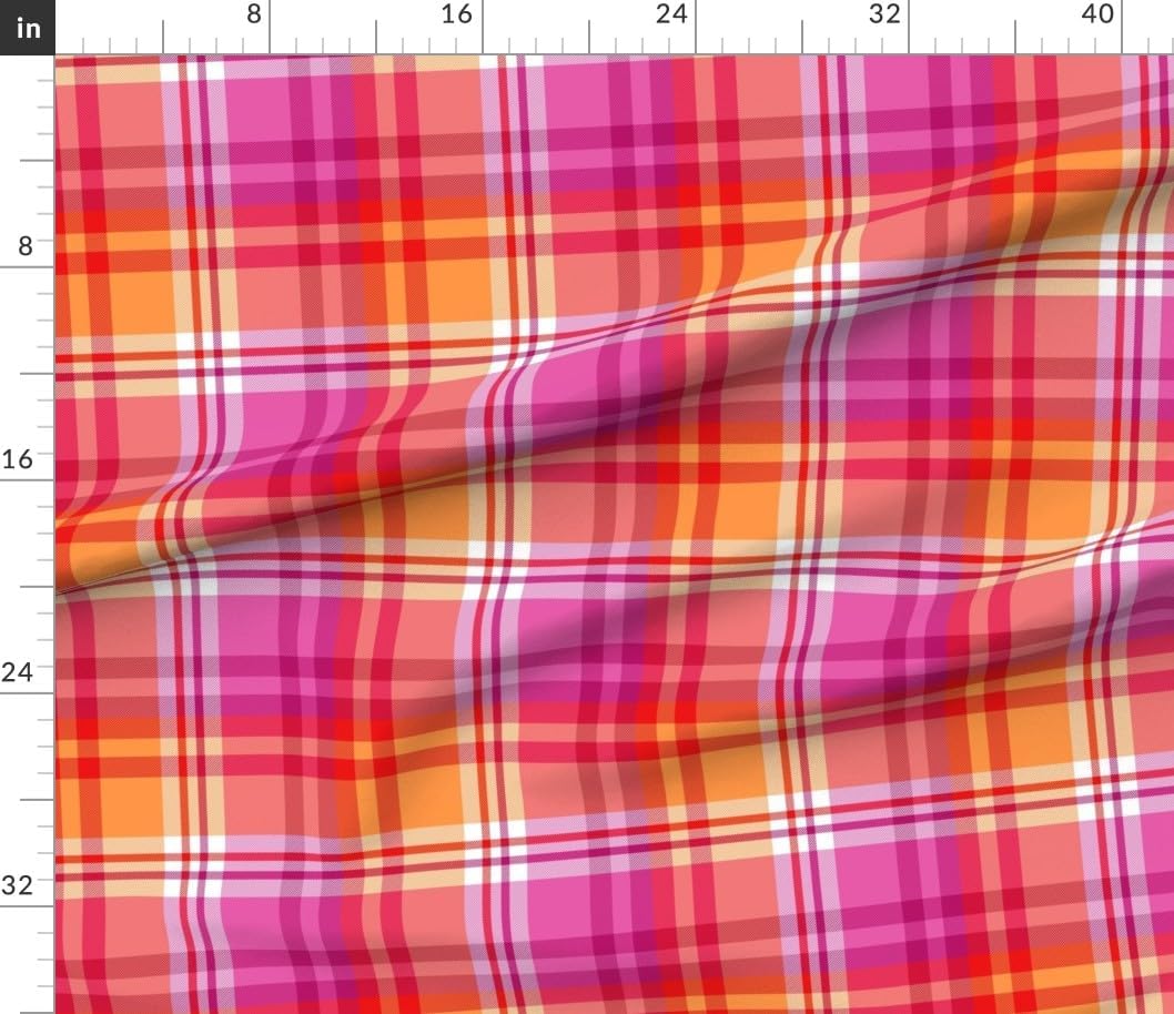 Spoonflower Fabric - Pink Orange Plaid Bold Stripe LGBTQ Pride Flag Lesbian Queer Colorful Printed on Petal Cotton Fabric Fat Quarter - Sewing Quilting Apparel Crafts Decor