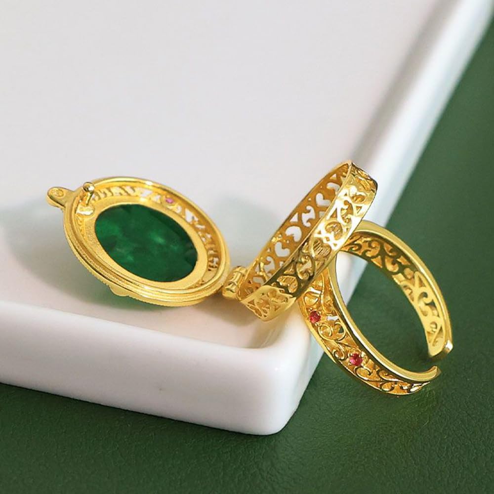 Natural Feng Shui Green Hetian Jade for Women Genuine Yoga Open Ring Incense Sachet U Box S925 Silver Gold Plated