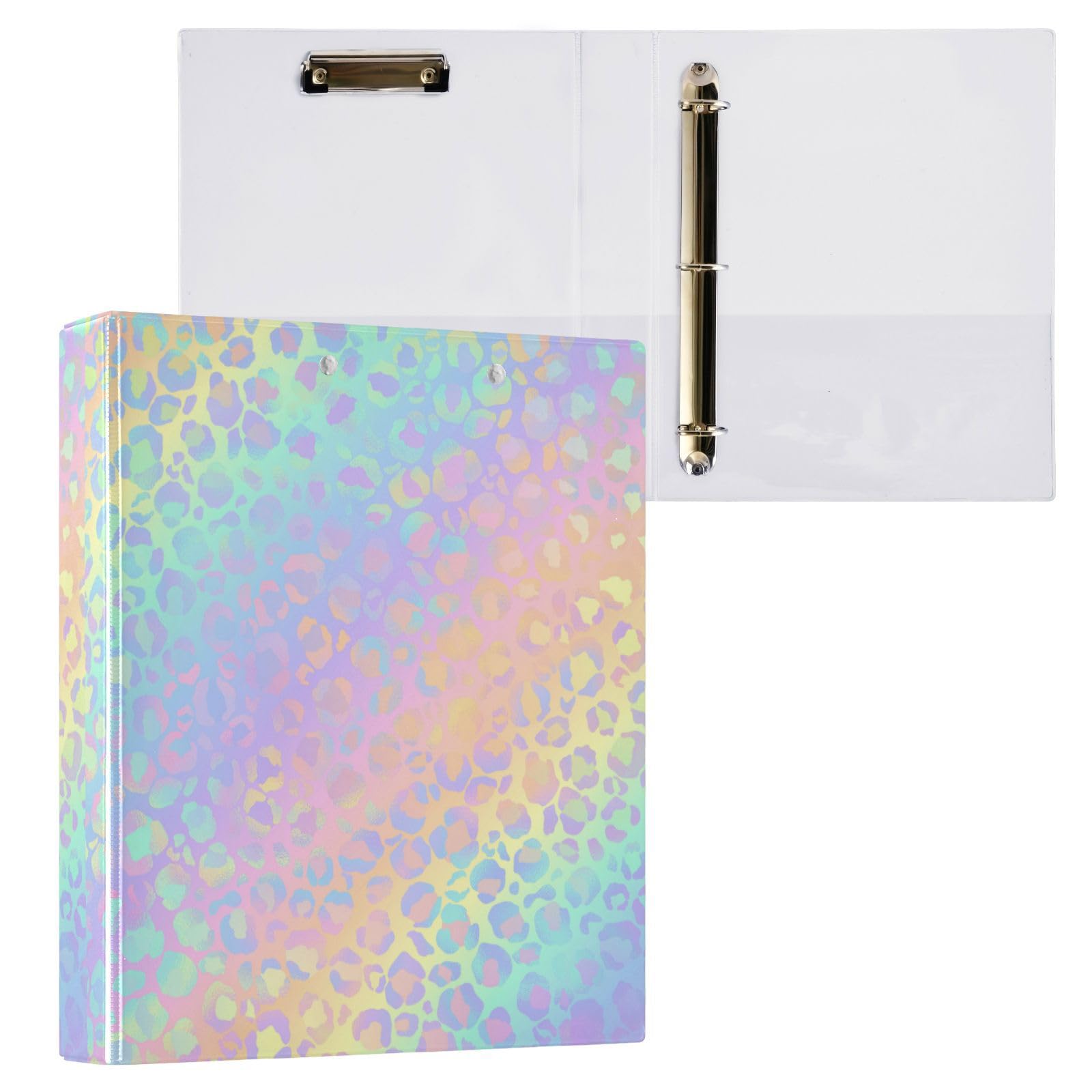 3 Ring Binder, Rainbow Leopard Print Neon File Folder Holds 200 Sheets File Storage for Women Men School Office Supplie โ image 1