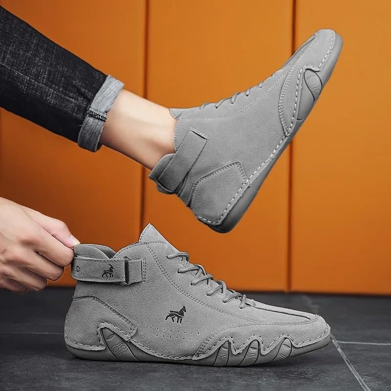 Image of Zixer Deebeck Explorer Wide: Extra-Wide Designed Barefoot Ankle Boots for Outdoor, Biking & Commuting Men's Suede Velcro Leather Casual Sneakers Vol-2