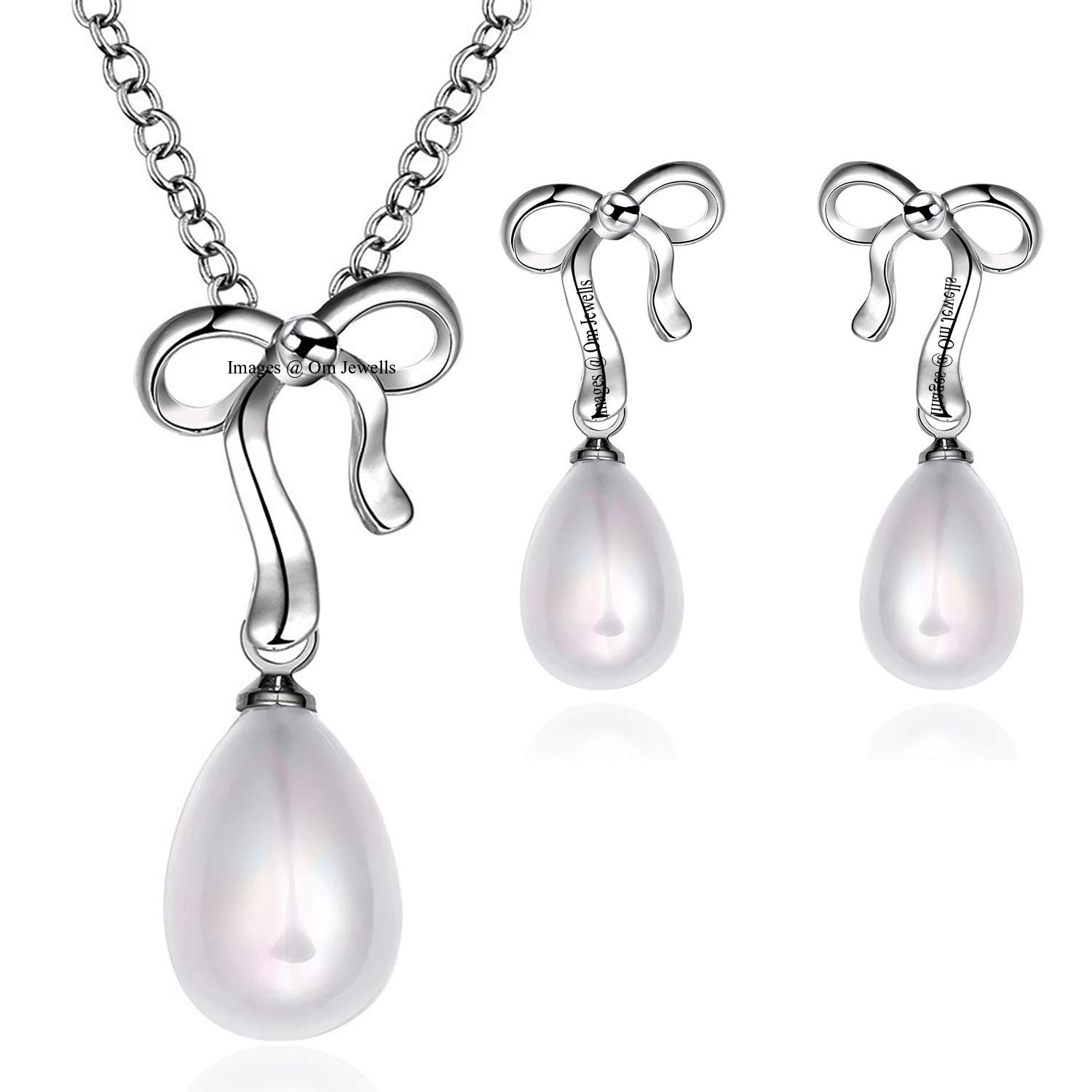Om Jewells Fashion Jewellery Rhodium Plated Stylish Delicate Bow Pendant Necklace Set With Earrings Studded Pearl For Girls And Women PS1000731 (B07T3SYB7T) Amazon Price History, Amazon Price Tracker