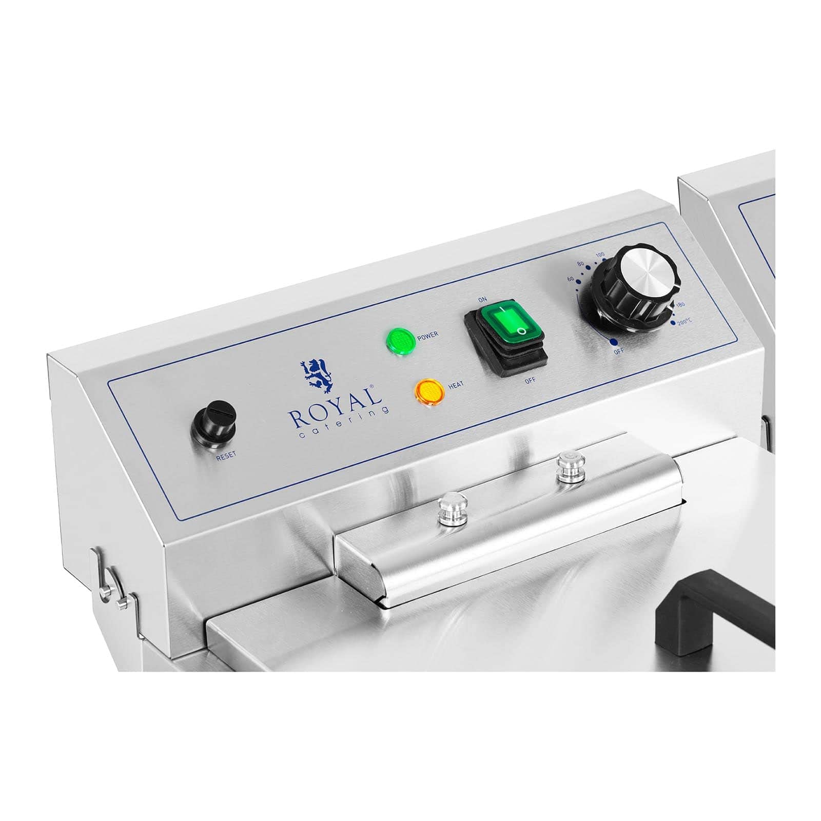 Royal Catering Doppel-Elektro-Fritteuse mit Unterschrank 2 x 16 l (2 x 10 l Öl) 10 000 W 400 V Ablasshahn Kaltzone Gastro-Fritteuse