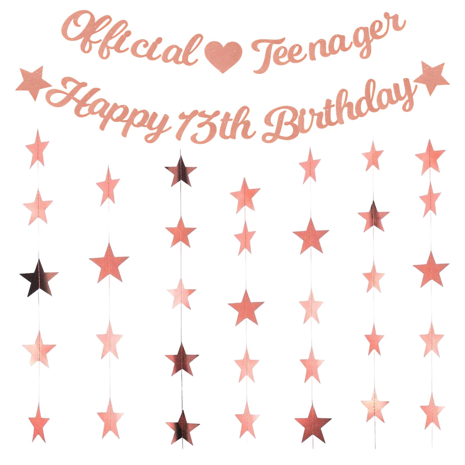 13th Birthday Decorations Girls, Officially a Teenager Decorations, Rose Gold Banner and Stars, Happy 13th Birthday Banners