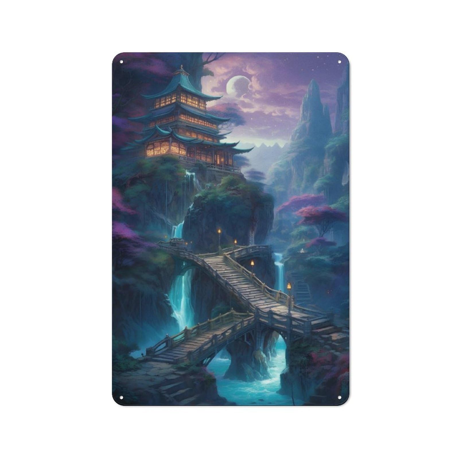 Nostalgic Decorative Tin Plaque 30x20cm Featuring Fantasy Landscape 16, Classic Pub Decor for Cafe, Pub, Workshop Or Home Bar