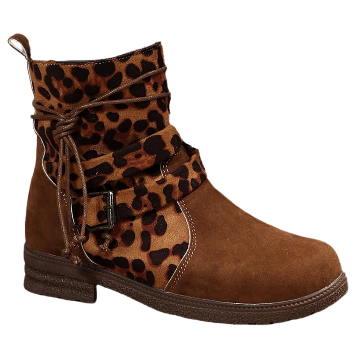 Large-size fashionable leopard print Womens short boots with side zipper design easy to put on and take off