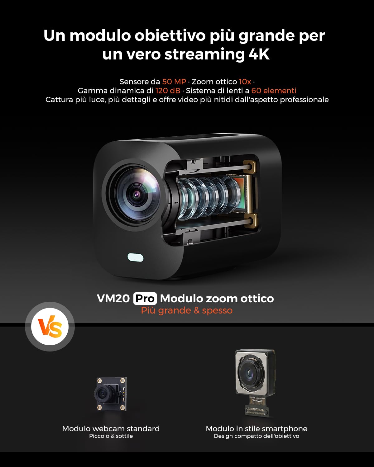 NearStream VM20 Pro Telecamera Streaming4K Zoom Ottico 10X USB-C/RJ45/HDMI