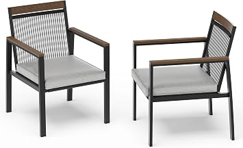 Patio Dining Chair Sets, Outdoor Metal Dining Furniture Set, 2PCS Patio Chairs with Cushions for Backyard, Deck