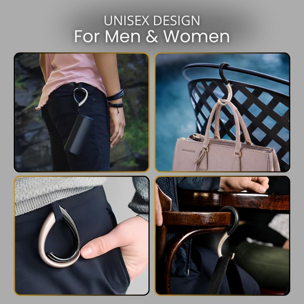 EMBRACE Purse Hook for Table Holds Up to 22 lbs | Portable Handbag Hanger for Women & Men, Lightweight Travel Foldable Bag Holder for Desk, Suitcase | Backpack Hook, Dual Color Onyx and Taupe