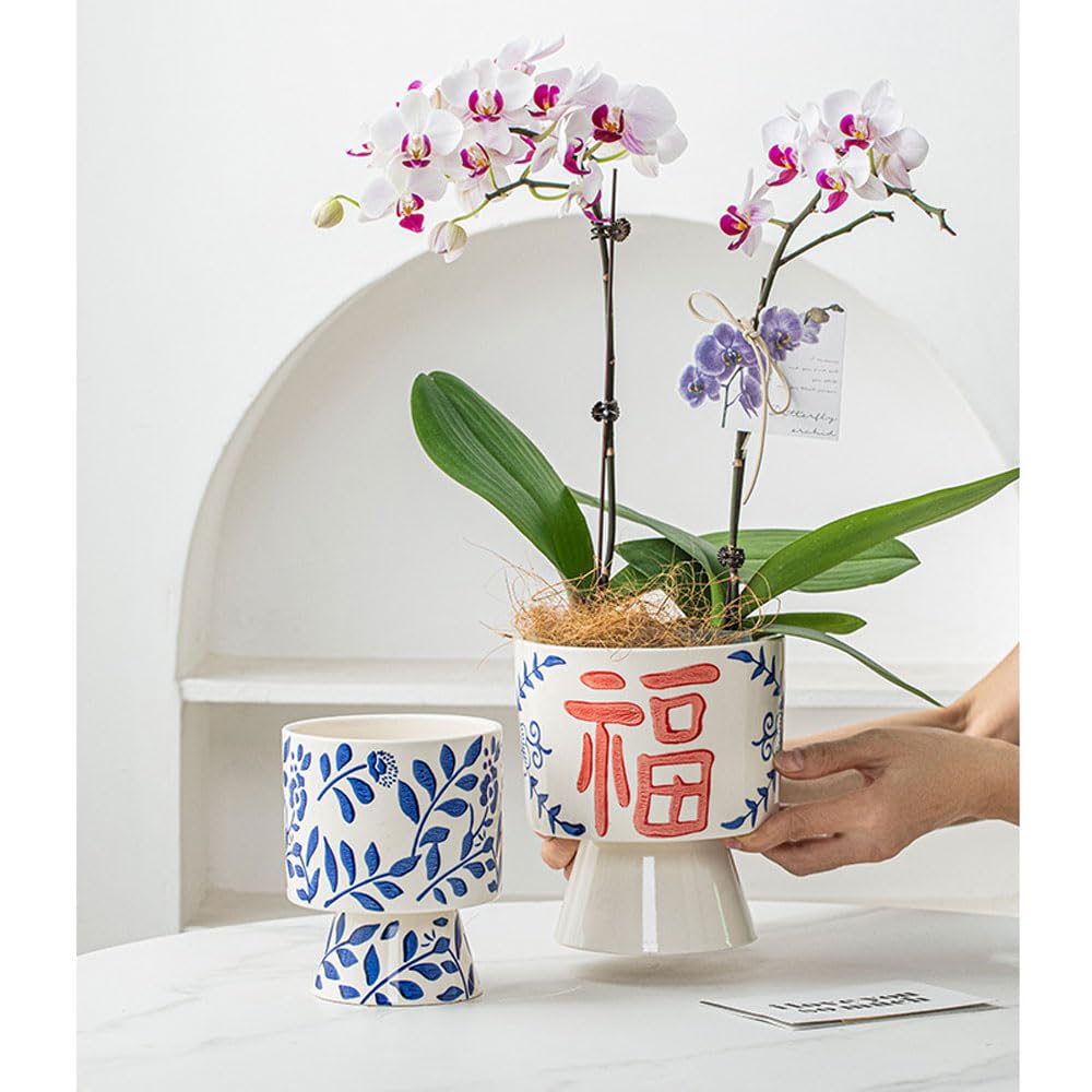Doniczka na storczyki Phalaenopsis, niebiesko-biała porcelanowa doniczka ceramiczna doniczka ogrodowa doniczka na rośliny domowe mała doniczka na storczyki ceramiczna,B 12.5 * 15.5CM