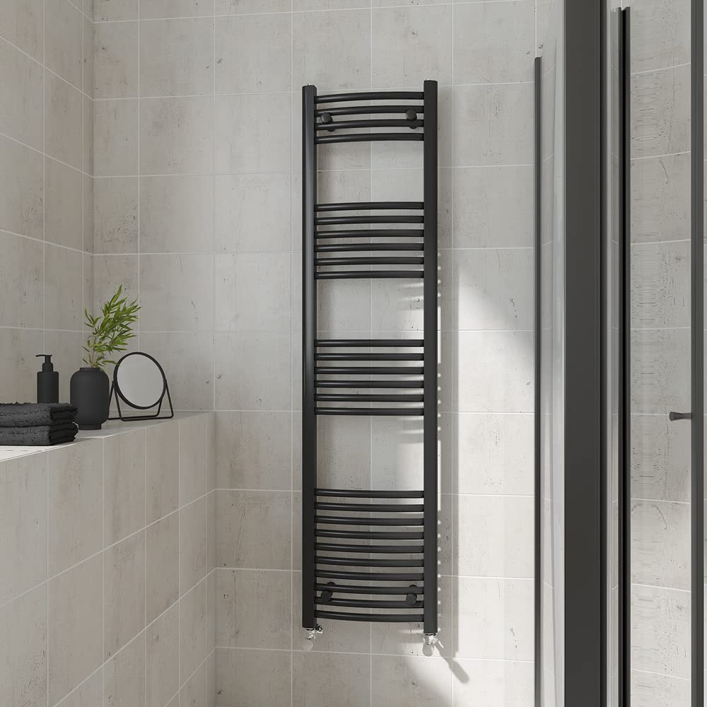 Warmehaus Curved Heated Towel Rail Black Bathroom Radiator 1600x400mm