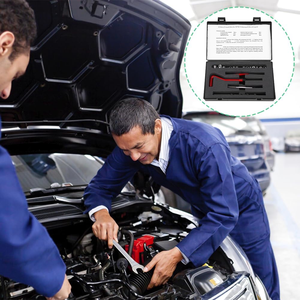 Thread Repair Kit, 25pcs Metric Thread Repair Insert Kit, M7x1 Set with Carbon Steel Taps Inserts, Rethreading Tool with Storage Case, for Auto Motorcycle Machinery Repair
