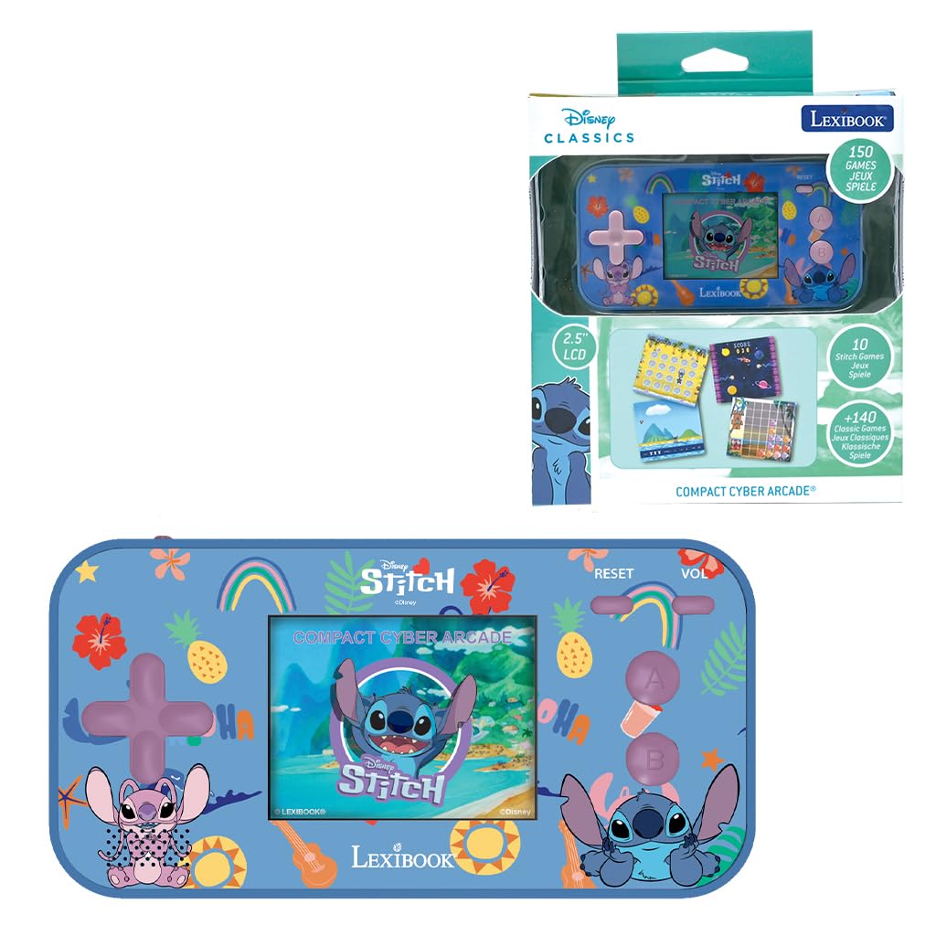 Lexibook - Disney Stitch - Compact Portable Cyber Arcade Console, 150 Games, LCD colour screen, Battery-powered, JL2367DLXB