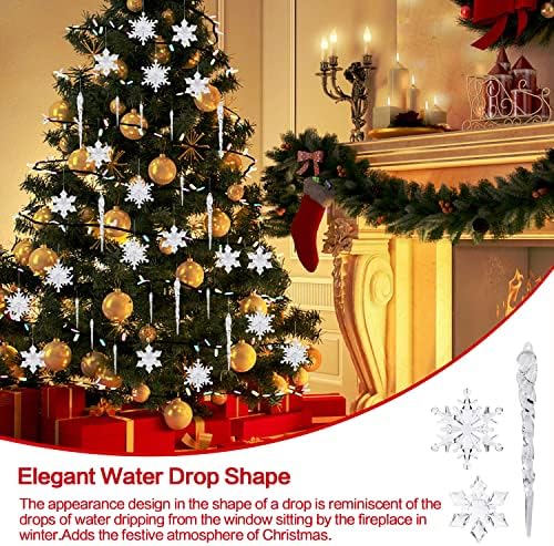 SULOLI 30PCS Christmas Tree Ornaments Acrylic Crystal Pendant, Chandelier Lamp Teardrop Hanging Decorations Curtain Clear Droplet Prism Decor Set for Xmas Wedding Festival Home Party Event