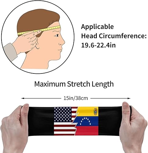 Miniatura 9 de Diadema de banderas estatales de Estados Unidos y Venezuela estilo desgarrado, transpirable, bandas deportivas para fitness, correr, baloncesto,