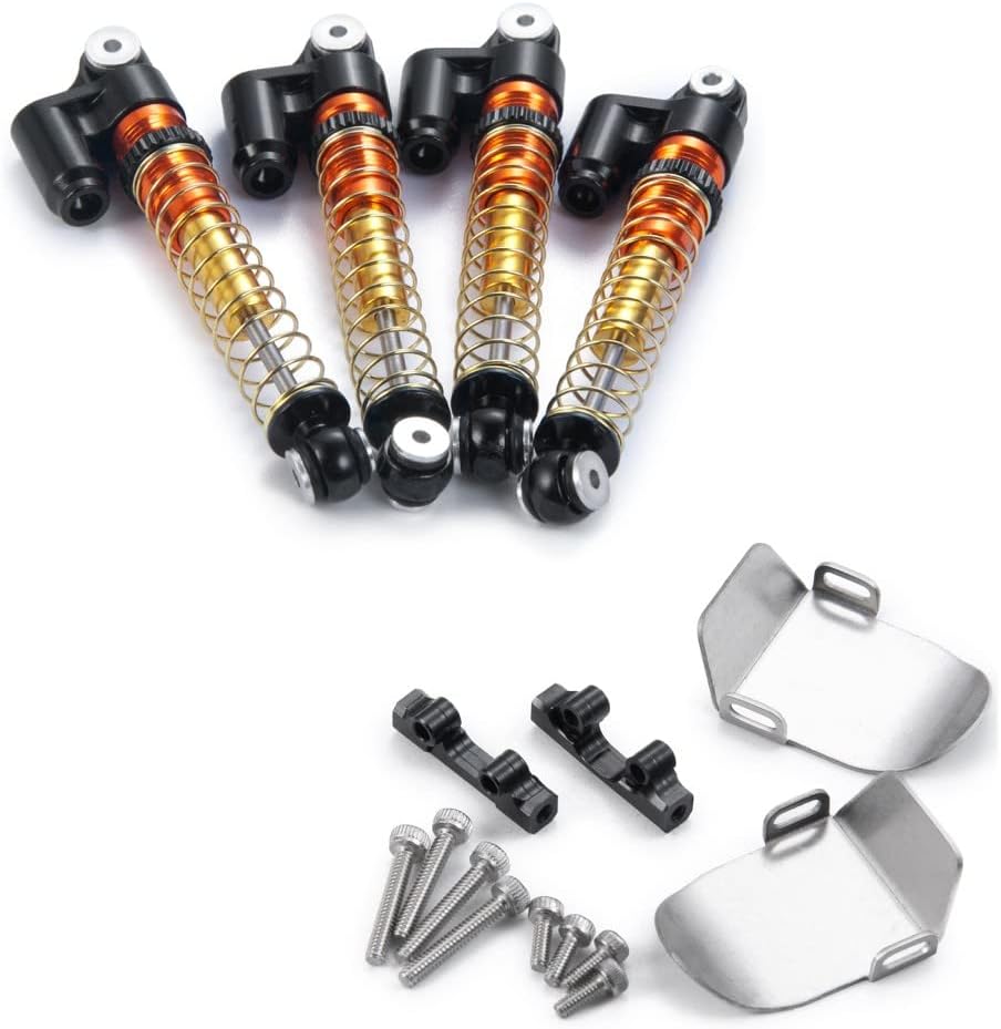 RCLions RC Shocks 43mm and Stainless Steel Front&Rear Axle Protection Plate for 1/24th Axial SCX24