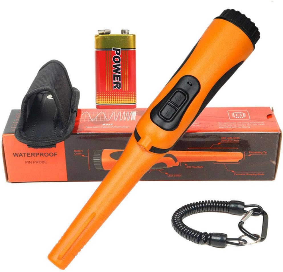 Fully Waterproof Pinpoint Metal Detector Pinpointer,Underwater Pin Pointer Wand With Holster Treasure Hunter Tool,Buzzer Vibration Sound (Three Mode) One Battery Included,Orange