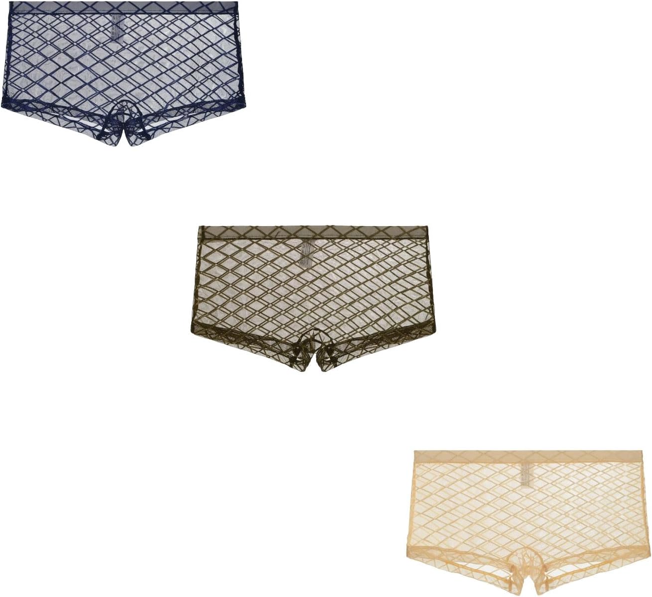 Ice Silk Sexy Mesh Full Transparent Boxer Briefs, Men's Thin Transparent Underwear, Plaid bagless Tight Underwear