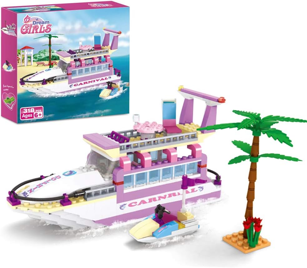 Dream Girls Cruise Ship Building Block Toys 318 Pieces Friends Yacht Building Sets City Boat Ship Model Building Kit Christmas Birthday Gift for Kids Boys and Girls Age 6-12 7-9