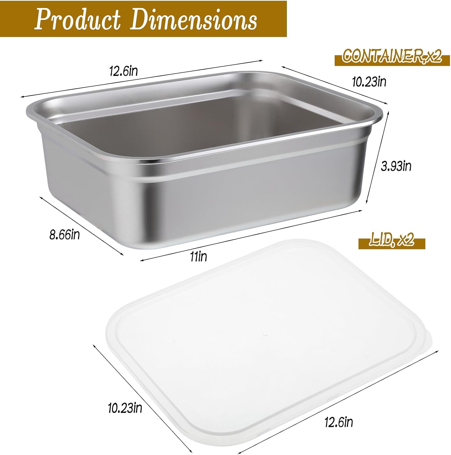 2 Pack Pizza Dough Proofing Box, Stackable Stainless Steel Bread Proofing Box and Dough Container with Lid, 12.6 * 10.2 Inch Food Storage Box Container, Large Capacity Pizza Dough Storage Container