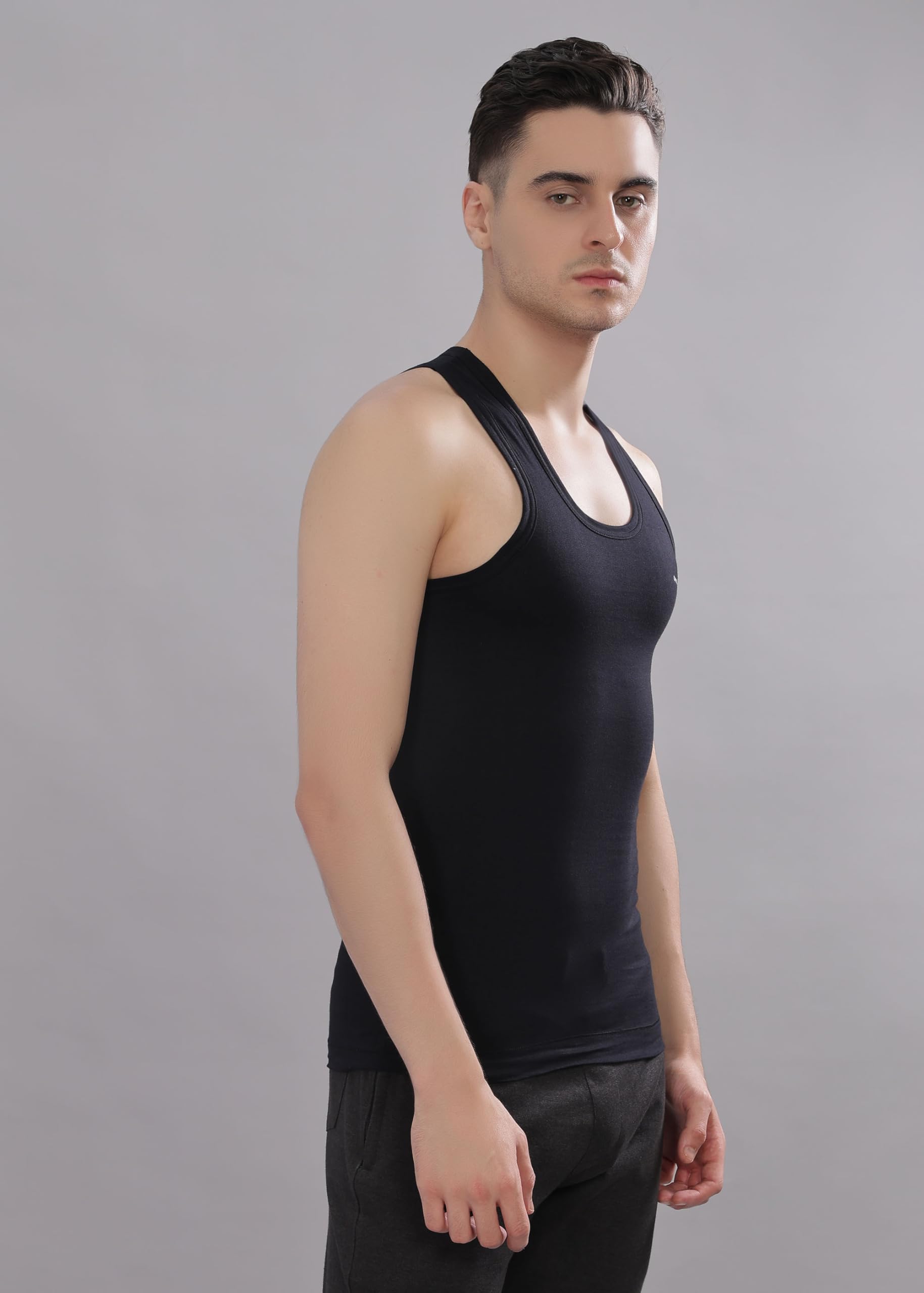 Dollar Bigboss Cotton Men's Assorted Pack Of 3 Regular Fit Vest (8905282747822_Mdve-01-Fine-Rn-Color-Po3-Co3-85)