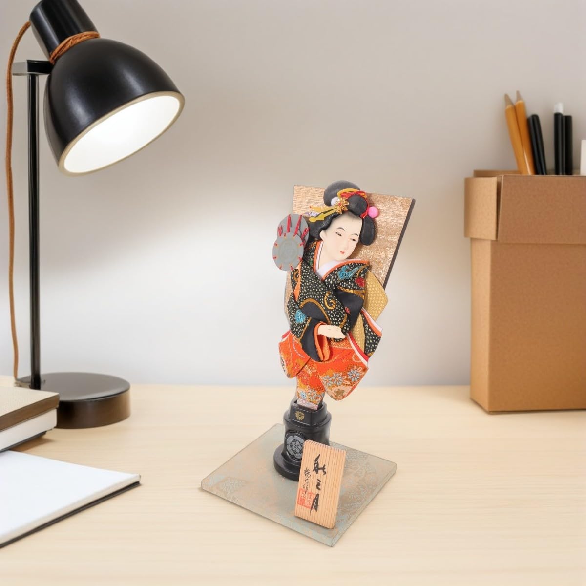 Mipcase Japanische Kabuki Mädchenpuppe 35cm aus Gewebe und Holz, Vintage