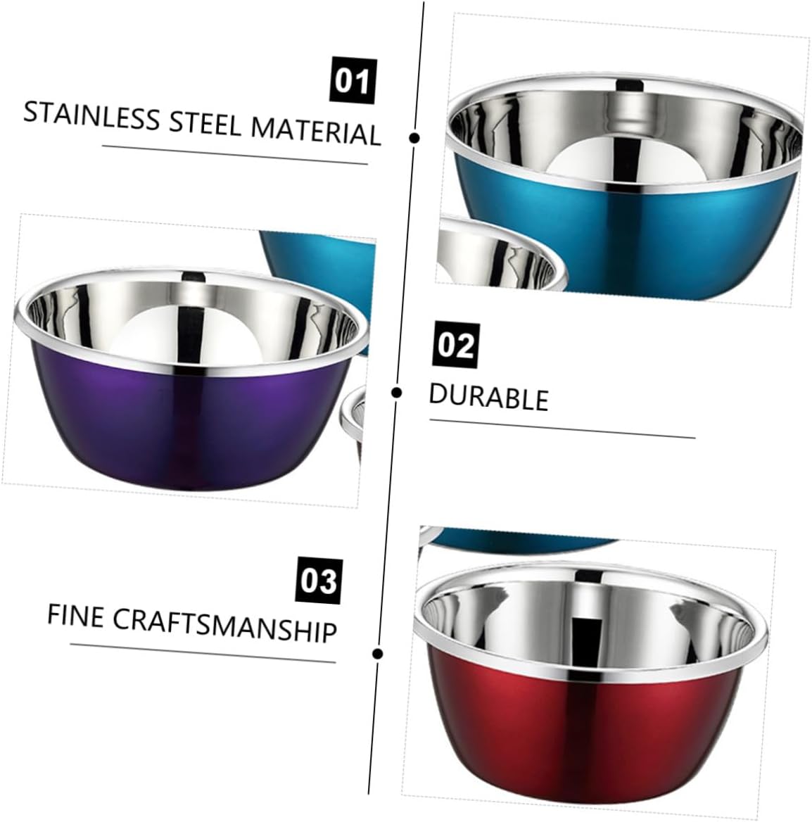 3pcs Stainless Steel Mixing Bowls Set Colorful Nesting Kitchen Bowls for Food Prep Sturdy Thickened European Style for Home Cooking and Salad Mixing