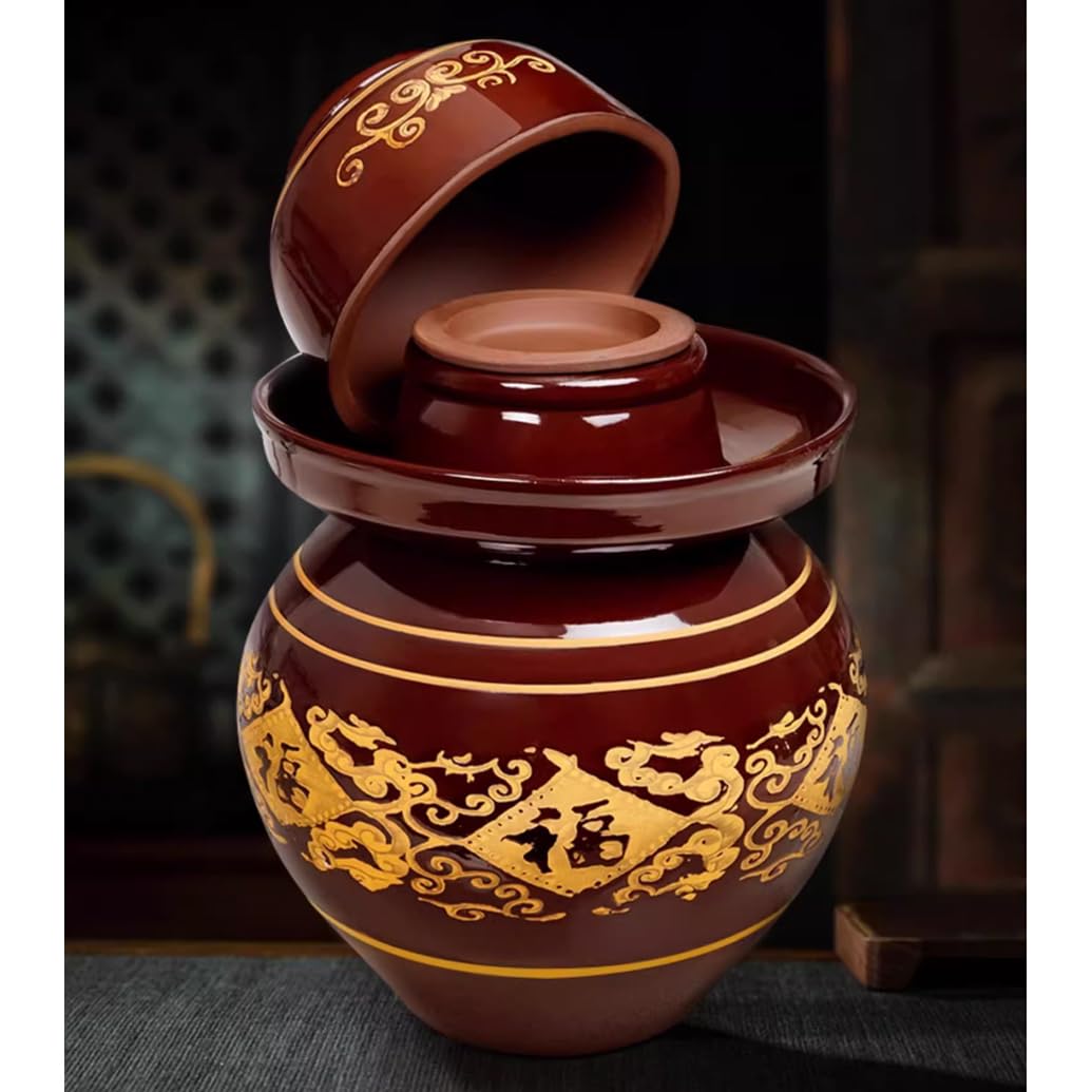 Ceramiczny słoik na ogórki z pokrywkami, duży tradycyjny chiński porcelanowy słoik na ogórki, ceramiczny garnek do fermentacji z pokrywką z uszczelką wodną, czerwony garnek do kis(Czerwony-8L