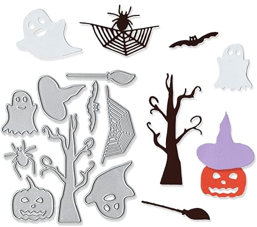 Troqueles de metal para Halloween, diseño de fantasma, diseño de calabaza, diseño de árbol de murciélagos, plantillas de grabado de Halloween,
