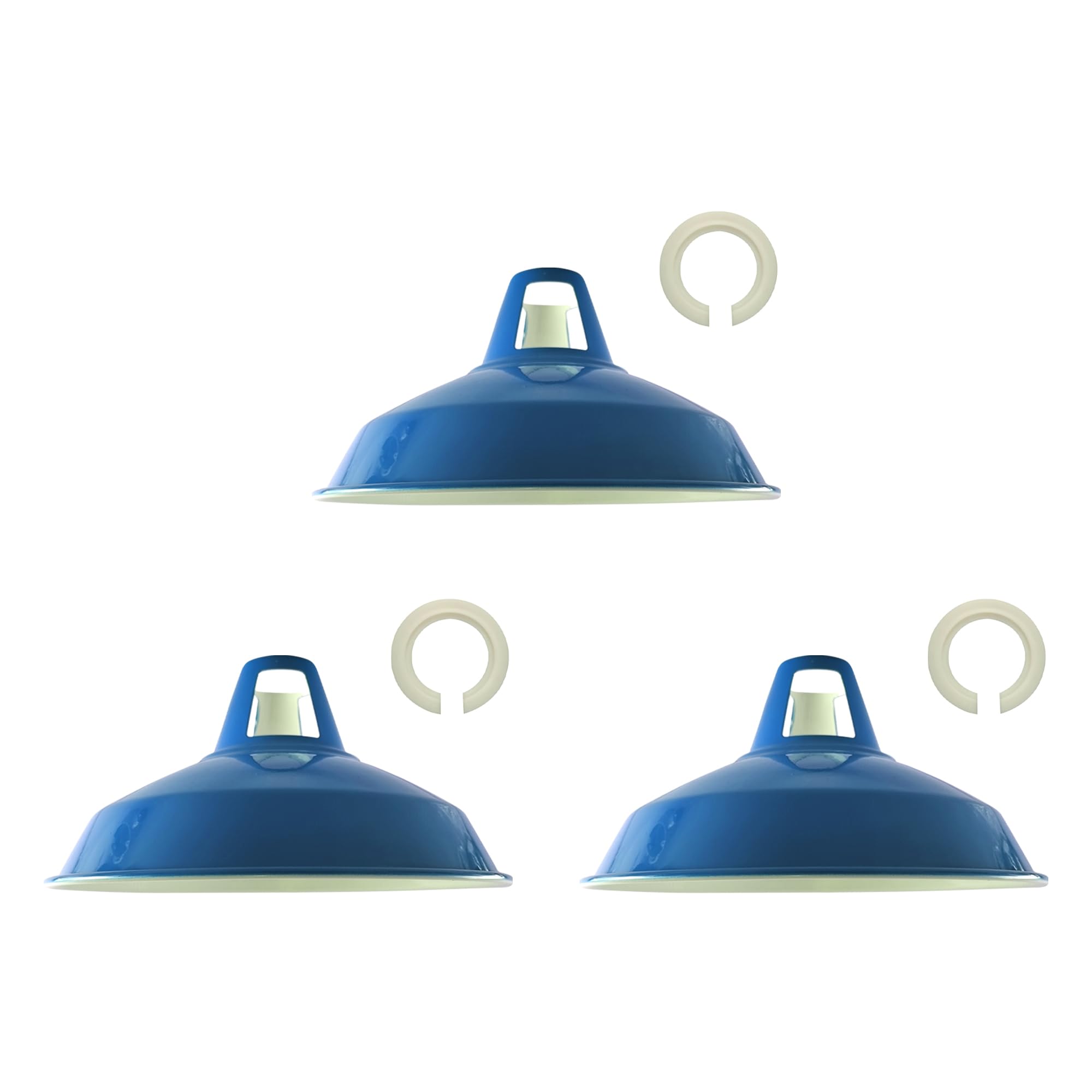 LEDSone 3PCS Retro Style Blue Metal Easy Fit Ceiling Pendant Light Barn Shade, 30cm Industrial Vintage Look Lamp Shade (Free Reducer Plate)