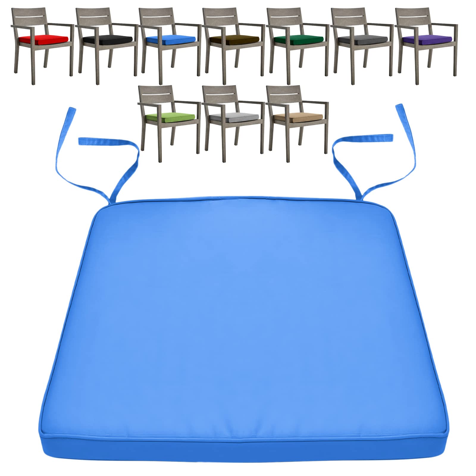 KISAA Living Water-Resistant And Comfortable Chair Cushions Seat Pads With Ties For Indoor And Outdoor, Removable Cover, Use In Your Home, Garden, Office And Coffee Shop (44cm x 50cm x 5cm, Blue)