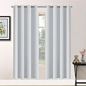 Yakamok Blackout Curtains Room Darkening Thermal Insulated Window Panels,Solid Grommet Top Drapes for Bedroom/Living Room(52Wx72L,Greyish White, 2 Panels)