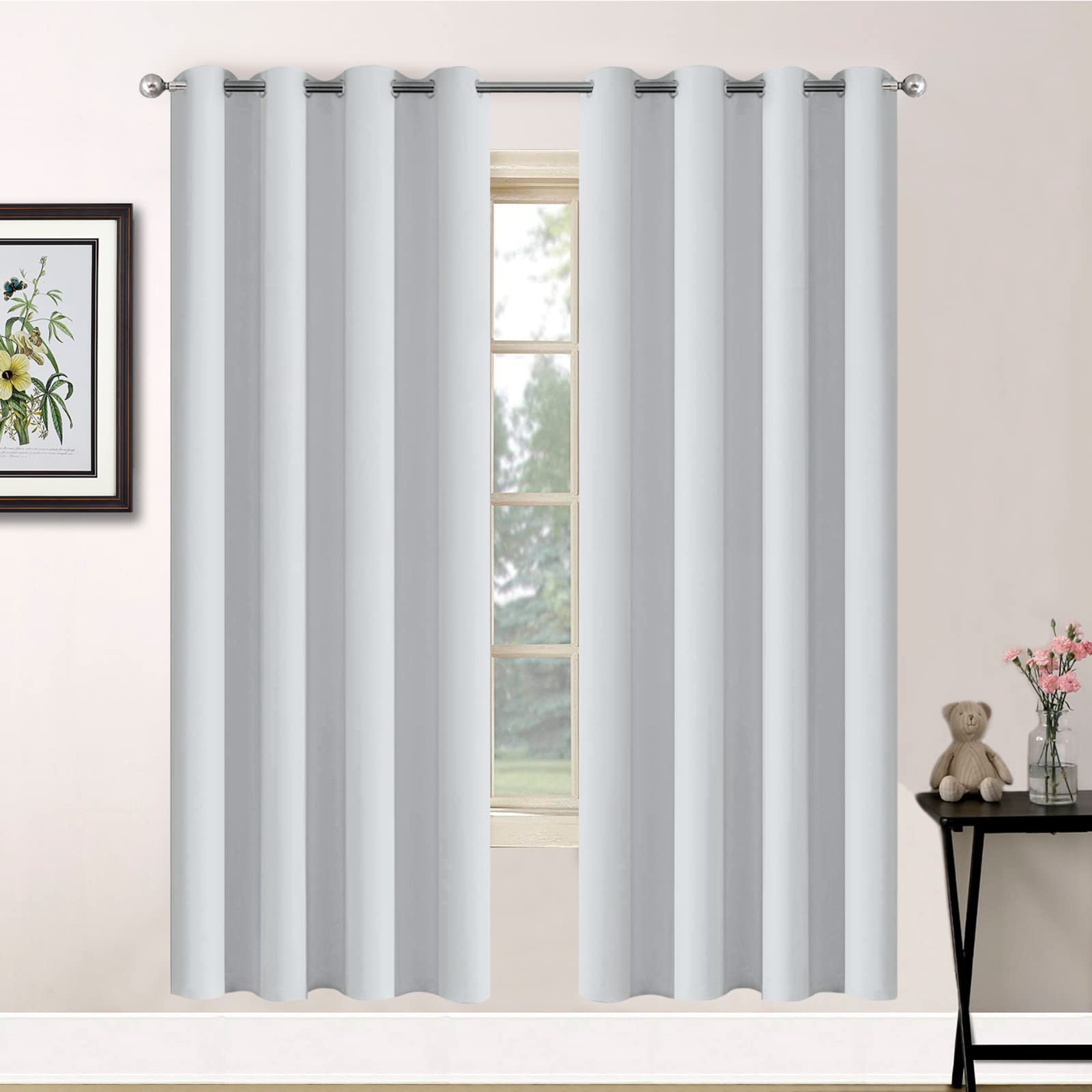 Yakamok Blackout Curtains Room Darkening Thermal Insulated Window Panels,Solid Grommet Top Drapes for Bedroom/Living Room(52Wx72L,Greyish White, 2 Panels) โ image 1