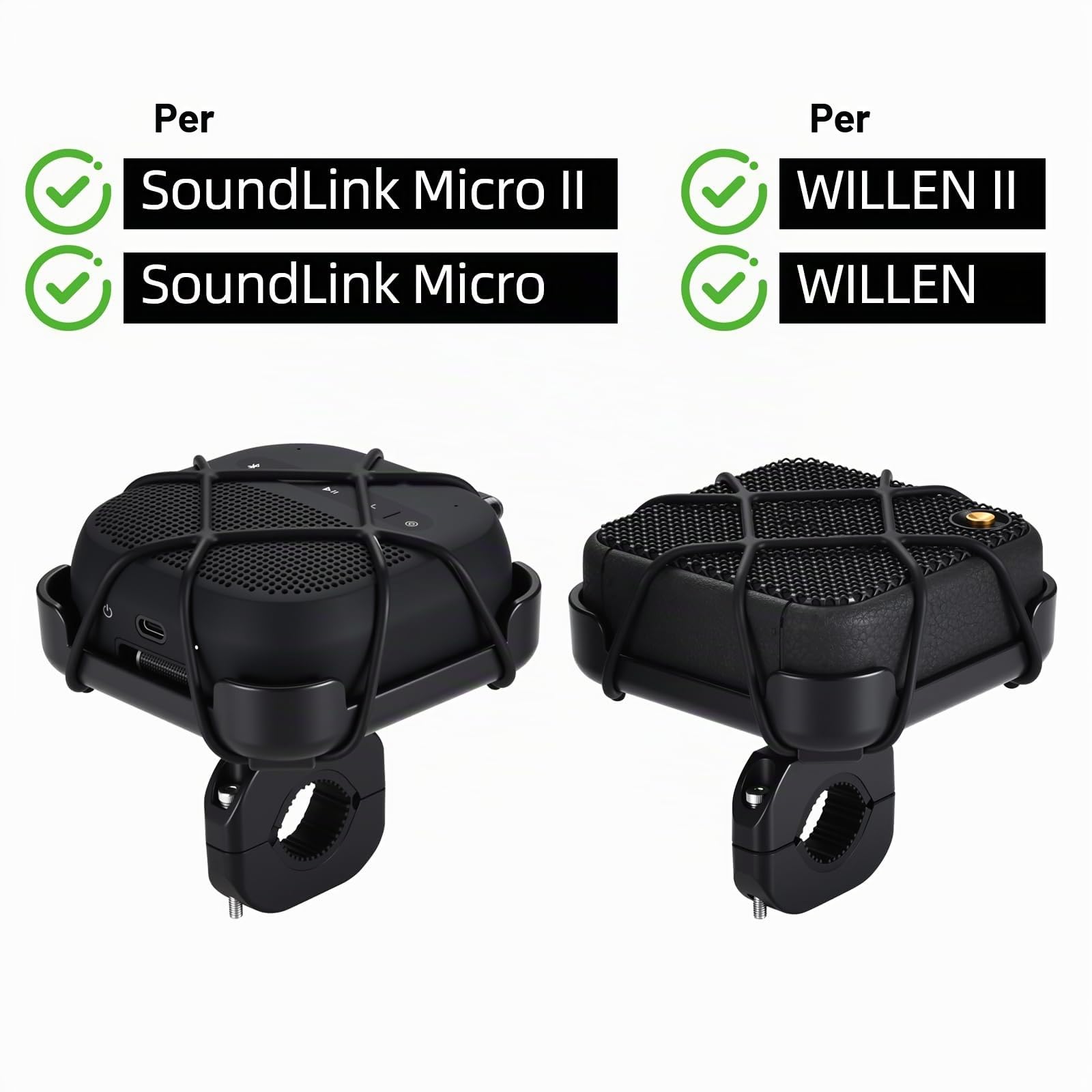 Supporto per Manubrio Della Bici Portatile per Bose SoundLink Micro 2nd Speaker Bluetooth,Bicicletta/Motore/Scooter/Golf Carrello/Barca Adattatore Staffa per Marshall Willen II Altoparlante