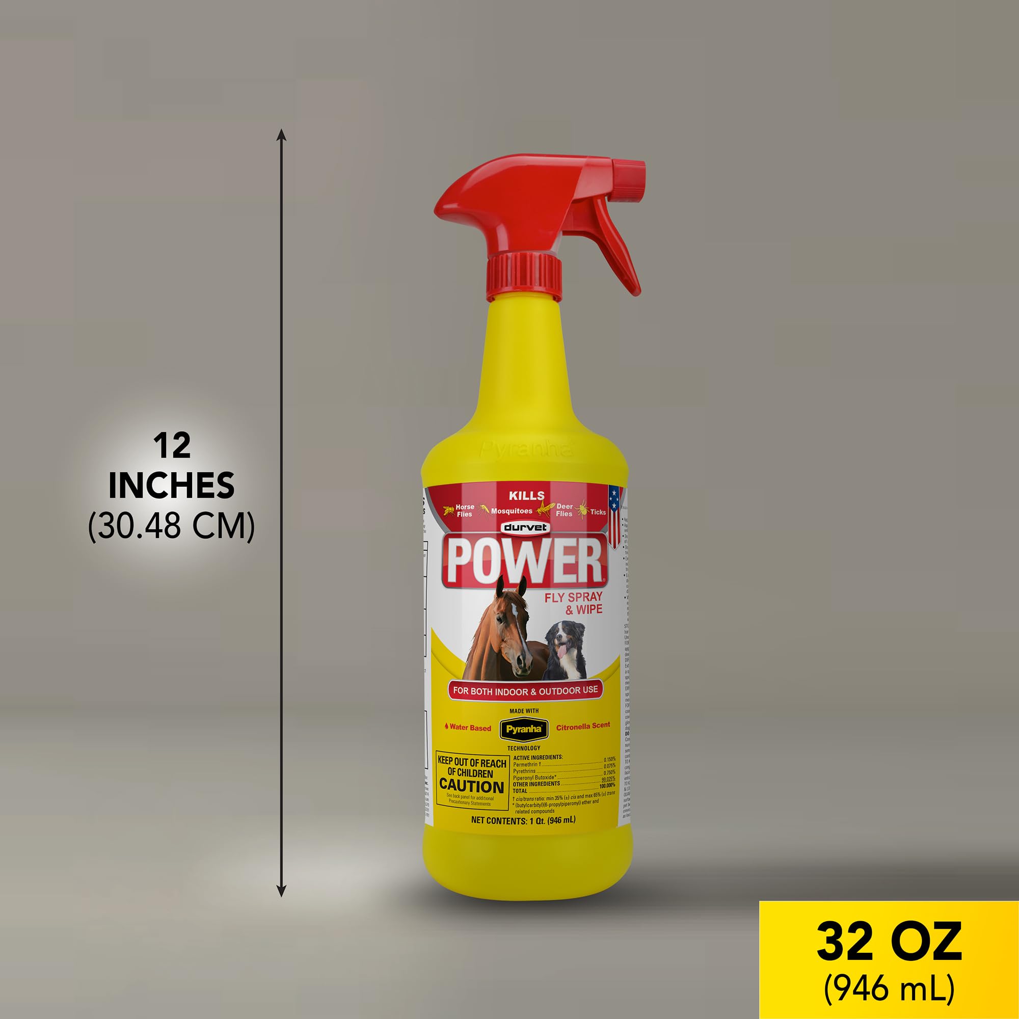 DURVET FLY 003-1020 698903 Power Fly Spray and Wipe for Horses, 32 oz