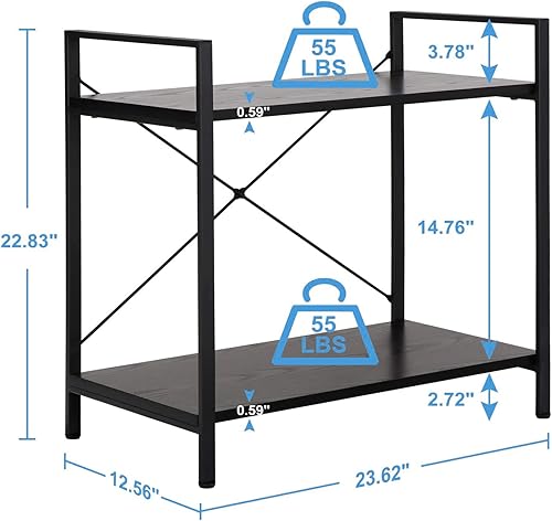 Miniatura 3 de Nouva Estantería pequeña para espacios pequeños de 2 niveles, estantería industrial de madera y metal, estante abierto para dormitorio, sala de