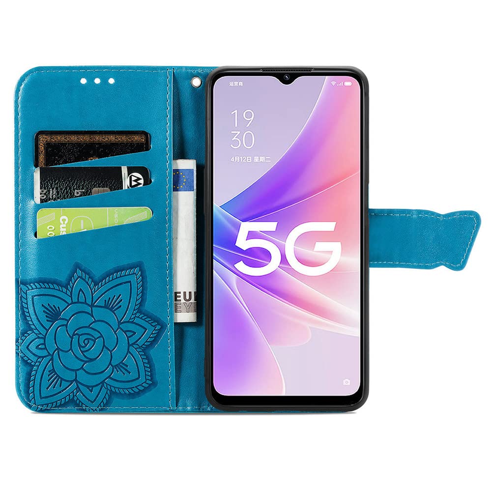 COTDINFOR Compatible with OnePlus Nord N300 Case Glitter Bling with Card Holder and Stand Leather Flip Wallet Diamond Butterfly Protective Case for OnePlus Nord N300 5G Crystal Blue