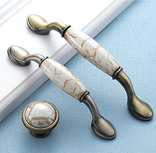 ANSIEDIO 4 Pieces European-Style Vintage Ceramic Aluminum Alloy Drawer Cabinet Cupboard Wardrobe Door Handles - Bronze/Marble - 96mm - Image 4