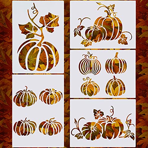 Clabby 5 Sheets Fall Thanksgiving Stencils for Painting on Wood Large Pumpkin Reusable Stencils Fall Art Painting Template for Windows Wall DIY Crafts Decorations(11.7 x 8.3 Inch)