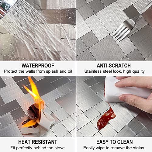 Dicofun 10-Sheet Peel And Stick Tile Backsplash, Stainless Steel Kitchen Metal Backsplash Tile, Stick On Backsplash For Stove #TOP2
