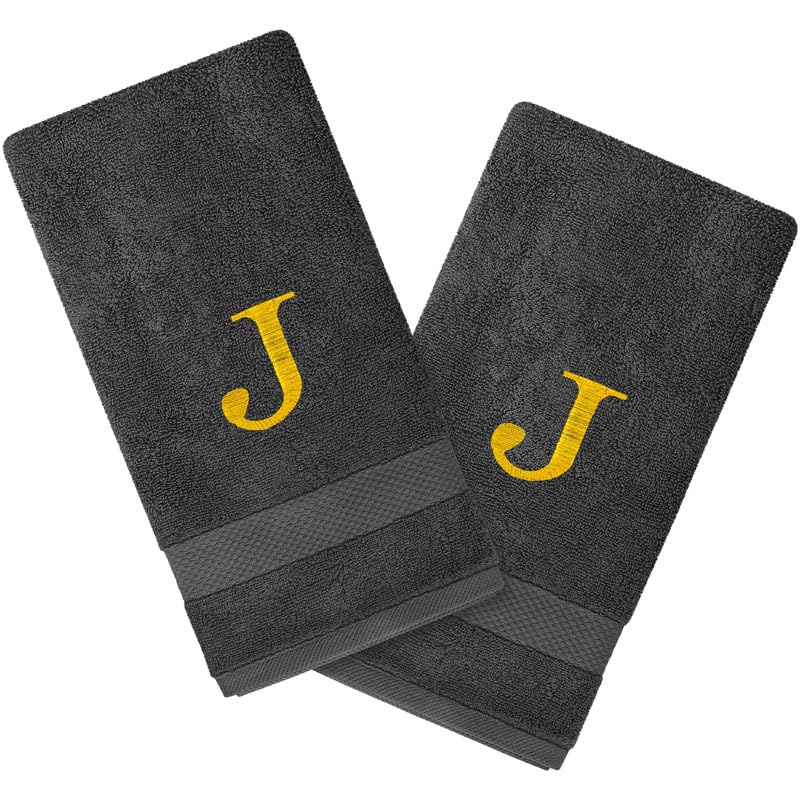 Personalized Passion 2-Pack Hand Towels Set with Monogram - 16"x27" Highly Absorbent & Soft Turkish Cotton - Monogrammed Hand Towels for Bathroom, Spa
