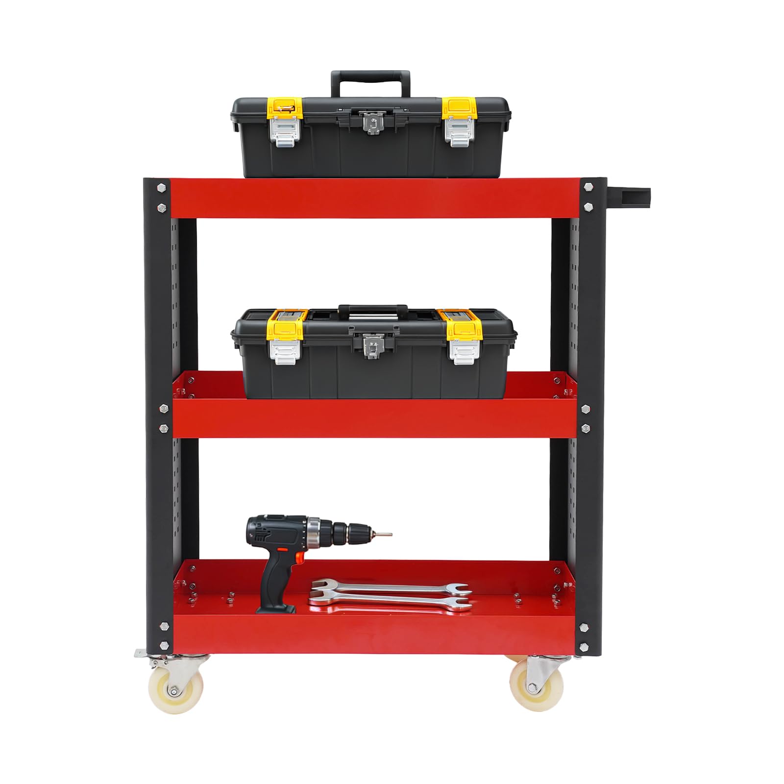 Werkstattwagen Transportwagen 120kg Tragkraft, 3 Etagen Rollwagen (Rot)