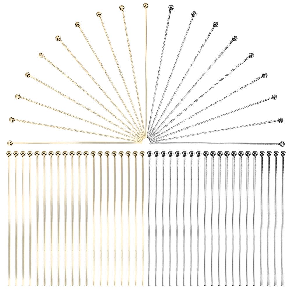 PH PandaHall 240 Stück Edelstahlstifte – 50 Mm, Flach- & Kugelkopf, 21/22 Gauge, Für Schmuck